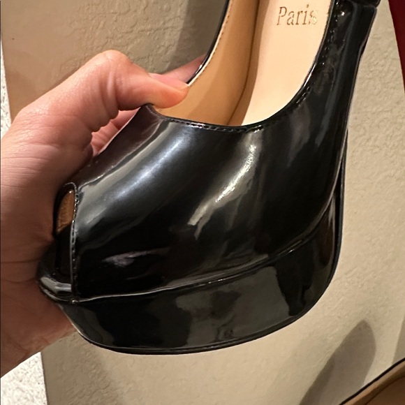 Christian Louboutin Fetish Peep 130 Black Patent Platform Sandal Heel Pump